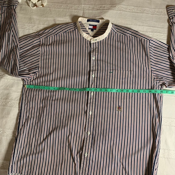 Tommy Hilfiger VTG 90s y2k Crest Logo Button Up Striped Long Sleeve Shirt XL - Picture 12 of 14